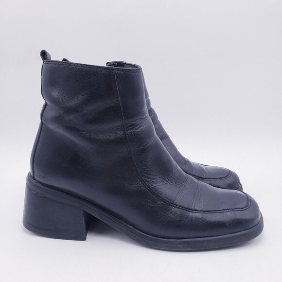 Vintage 90s Y2K Ankle Boots Barry Black Size 8 Leather Upper Chunky Heel 9.5 - Picture 1 of 10